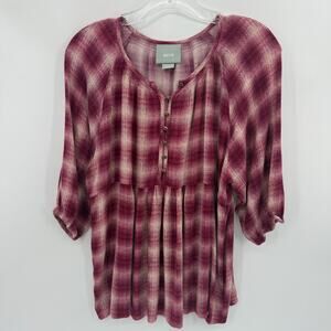 MAEVE by Anthro Women Babydoll Shirt Size S High Waist Y2K Pink Plaid Peplum